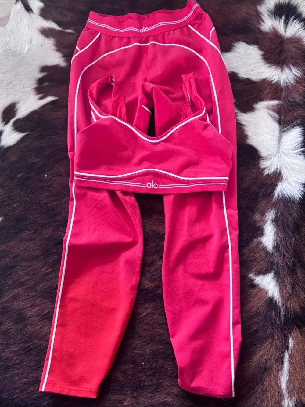 ALO Yoga Red Active Set with White Piping